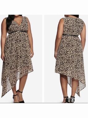 Torrid Plus-Size Leopard Print Asymmetrical Hem Dress - Beige/Black